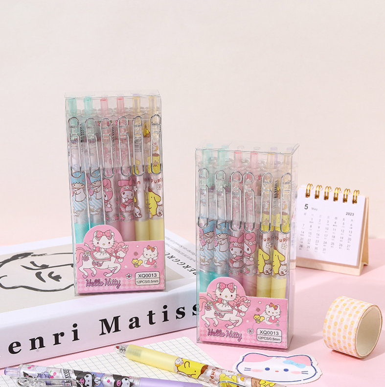 12 PCS Cartoon Unisex Pens, 0.5mm Nib Press Pen, Smooth and Comfortable