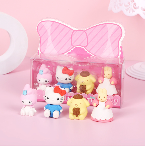 1 Set/4 PCS Cartoon Eraser Set, Cute Removable Eraser