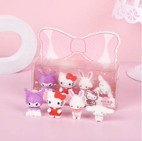 1 Set/4 PCS Cartoon Eraser Set, Cute Removable Eraser